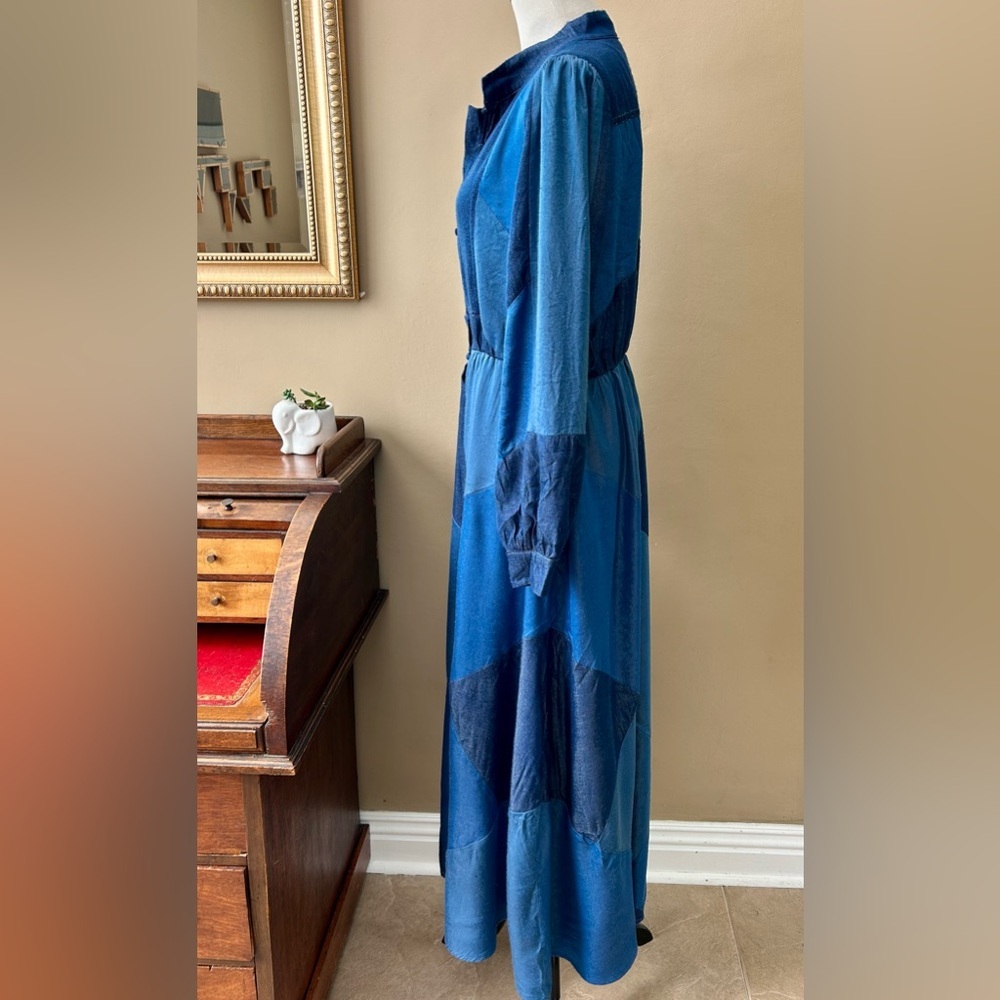 CEIBON Evita Patchwork Long Sleeve Shirt Dress Blue Size XL - Picture 6 of 13